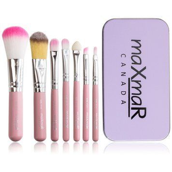 Набор кисточек для макияжа в металлическом футляре maXmaR MB-210 Pink, 7 шт MB-210 фото