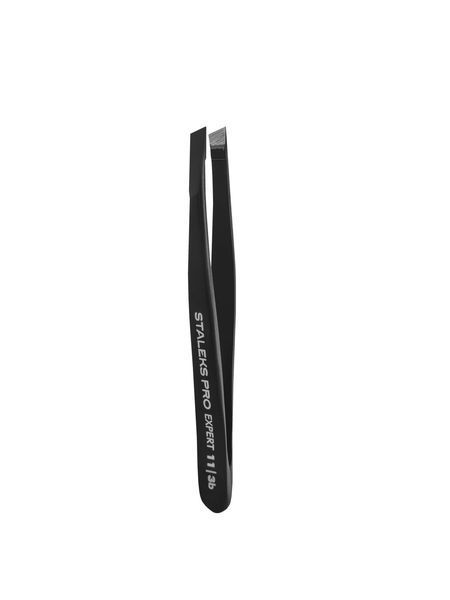 Пінцет для брів Staleks Pro Expert 11 Type 3 Black, широкий скошений (4820241063161) TE-11/3b фото