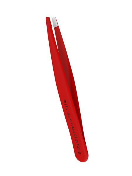 Пінцет для брів Staleks Pro Expert 11 Type 4 Red, вузький скошений (4820241063192) TE-11/4r фото